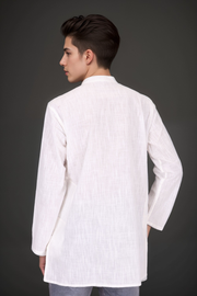 White Full Sleeve Slub Cotton Solid Style Men's Kurta 10074247