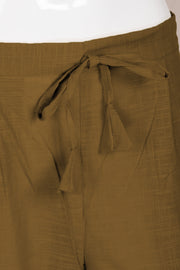 Brown Solid Style Slub Cotton Pant 10075939