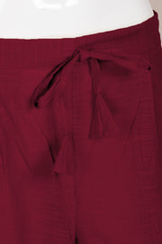 Maroon Solid Style Slub Cotton Pant 10075943