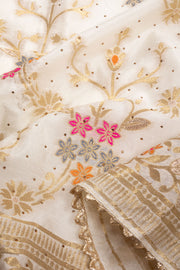 White Embroidered Silk 3-Piece Salwar Suit Material 10072068