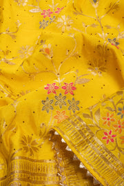 Yellow Embroidered Silk 3-Piece Salwar Suit Material 10072069