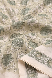 Grey Handblock Printed Silk Cotton 3 Piece Salwar Suit Material 10072920