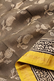 Grey Bagru Print 3-Piece Salwar Suit Material 10072925