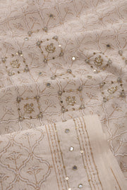 White Sequin Embroidered Silk Cotton 3 Piece Salwar Suit Material 10072940