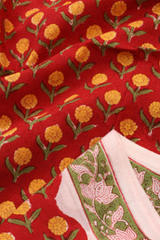 Red Handblock Printed Cotton 3-Piece Salwar Suit Material10072968