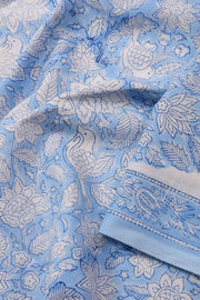 Blue Handblock Printed Cotton with Chiffon Dupatta 3-Piece Salwar Suit Material 10072970