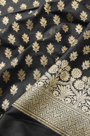 Black Banarasi Silk 3 Piece Salwar Suit Material 10073033