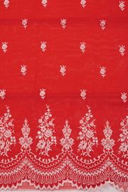 Red Scallop Embroidered Organza Salwar Suit Material 10073040