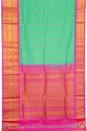 Teal Green Gadwal Kuttu Handloom Silk Saree With Pink Zari Border 10077202