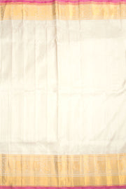 Gadwal Kuttu Weave Handloom Silk Saree in Royal Blue with Cream Peacock Motif Border 10062948