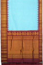 Gadwal Kuttu Weave Handloom Silk Saree in Light Sky Blue with Reddish Brown Zari Border and Pallu 10062951