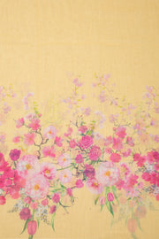 Yellow Floral Printed Linen Saree 10074019