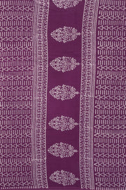Purple Hand Block Printed Mulmul Cotton Saree 10074080