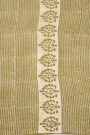 Green Hand Block Printed Mulmul Cotton Saree 10074085