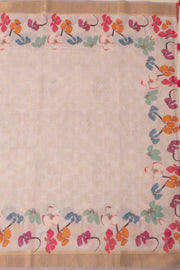 Soft Cream Fancy Printed Linen Saree 10075296