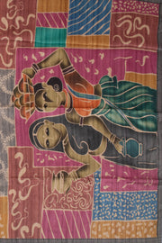 Grey Printed Semi Tussar Silk Saree With Tribal Motifs 10076271