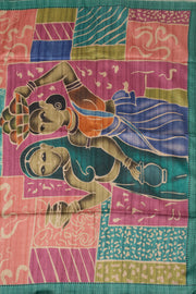 Green Printed Semi Tussar Silk Saree With Tribal Motifs 10076272