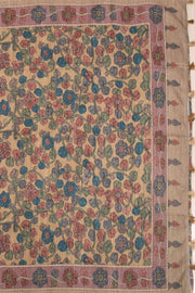 Brown Kalamkari Printed Semi Tussar Silk Saree With Floral Motifs And Floral Border 10076273