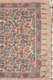 Red Kalamkari Printed Semi Tussar Silk Saree With Floral Motifs And Floral Border 10076276