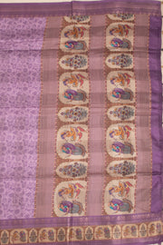 Purple Printed Semi Linen Saree With Tribal Motifs 10076281