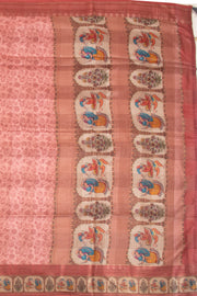 Brown Printed Semi Linen Saree With Tribal Motifs 10076284