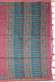 Magenta Printed Semi Tussar Silk Saree With Floral Motifs and Floral Border 10076286