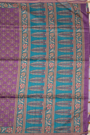 Purple Printed Semi Tussar Silk Saree With Floral Motifs and Floral Border 10076288