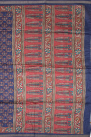 Blue Printed Semi Tussar Silk Saree With Floral Motifs and Floral Border 10076289