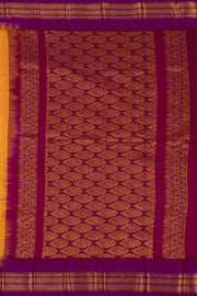 Orange Handloom Gadwal Kuttu Cotton Saree With Checks Design 10076425