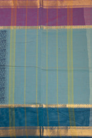 Cloud Mist Blue Handloom Vanashringaram Kanchi Cotton Saree with Zari Border 10076461