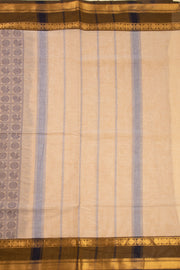 Sunset Beige Handloom Kanchi Cotton Saree with Peacock Motifs And Rudhraksham Zari Border 10076468