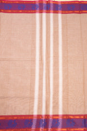 Desert Brown Handloom Kanchi Cotton Saree with Checks And Peacock Border 10076471