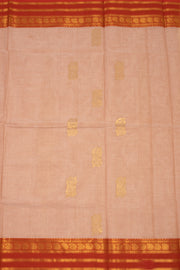 Sand Rose Peach Handloom Kanchi Cotton Saree with Butta And Paisley Zari Border 10076474