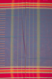 Periwinkle Blue Handloom Kanchi Cotton Saree with Stripes and Temple Border 10076475