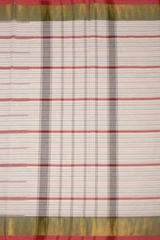 Pearl White Handloom Kanchi Cotton Saree with Stripes and Temple Border 10076478