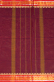 Cherry Wine Maroon Handloom Kanchi Cotton Saree with Temple and Floral Border 10076480