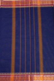 Twilight Blue Handloom Kanchi Cotton Saree with Temple And Floral Zari Border 10076481