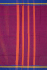 Grape Wine Purple Handloom Kanchi Cotton Saree With Stripes and Temple Border 10076485