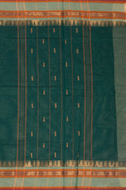 Pine Green Handloom Kanchi Cotton Saree with Temple Border 10076487