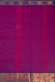 Grape Purple Handloom Kanchi Cotton Saree with Butta And Peacock Border 10076489