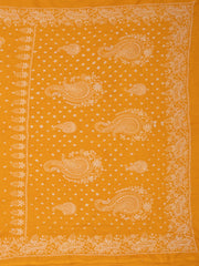 Mango Yellow Tie And Dye Bandhani Embroidered Cotton Saree 10076499