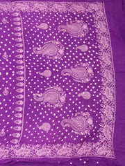 Royal Purple Tie And Dye Bandhani Embroidered Cotton Saree 10076500