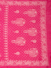 Bright Blush Pink Tie And Dye Bandhani Embroidered Cotton Saree 10076501