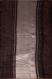 Espresso Black Ajrakh Printed Silk Cotton Saree 10076508