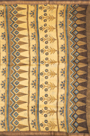 Apricot Beige Ajrakh Printed Silk Cotton Saree With Geometric Motifs And Zari Border 10076509