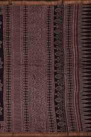 Truffle Black Ajrakh Printed Silk Cotton Saree With Floral Motifs And Zari Border 10076510