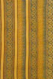 Vintage Amber Yellow Ajrakh Printed Mulmul Cotton Saree With Floral Border 10076515