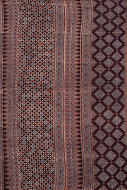 Blackberry Wine Black Ajrakh Printed Mulmul Cotton Saree With Geometric Border 10076518