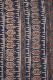 Graphite Blue Ajrakh Printed Mulmul Cotton Saree With Floral Motifs and Paisley Border 10076521