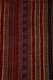 Mocha Grey Ajrakh Printed Mulmul Cotton Saree With Floral Border 10076523